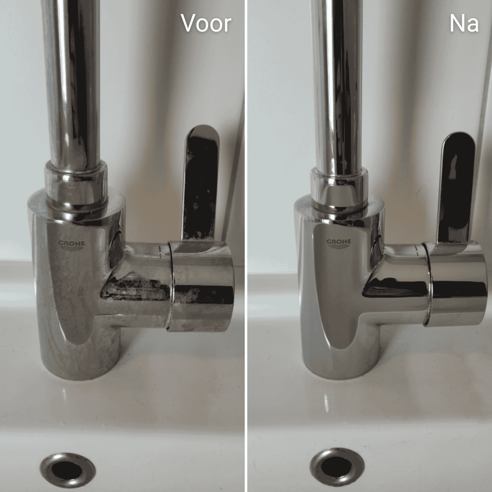 Kraan voor en na reinigen met CaluGreen NEXT S1
