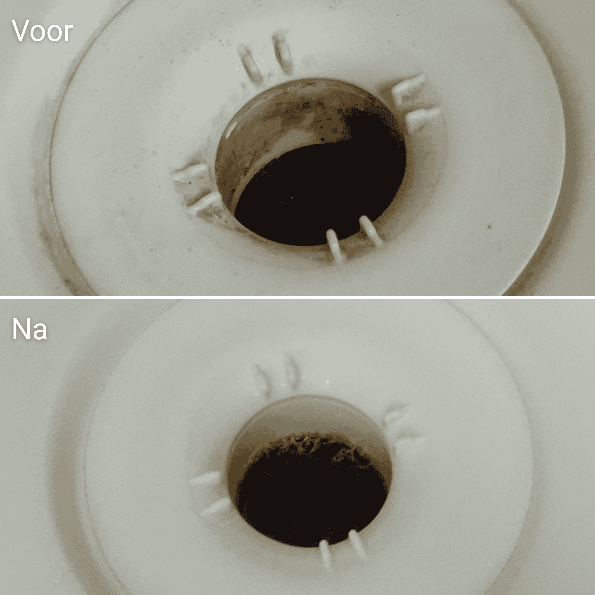 Putje voor en na reinigen met CaluGreen NEXT S1