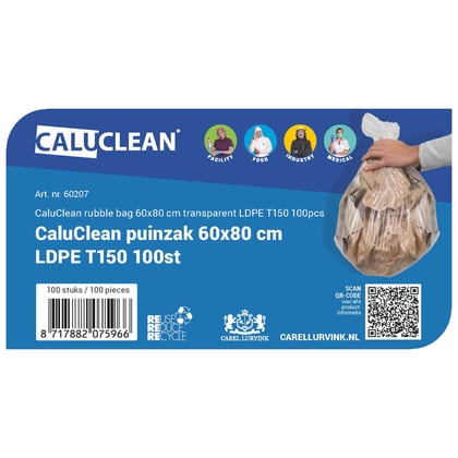 CaluClean puinzak 60x80cm transparant LDPE T150  100st