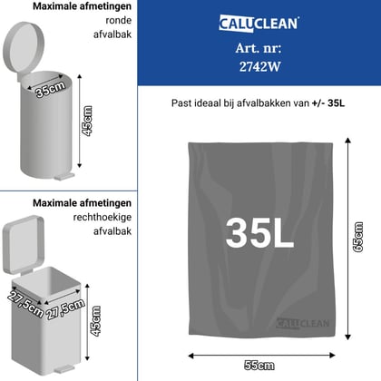 CaluClean afvalzak 55x65cm wit LDPE T30 25st