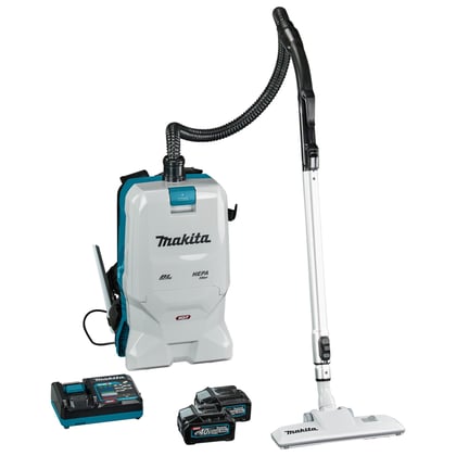 Makita rugstofzuiger XGT 40V max inclusief snellader en 2 batterijen